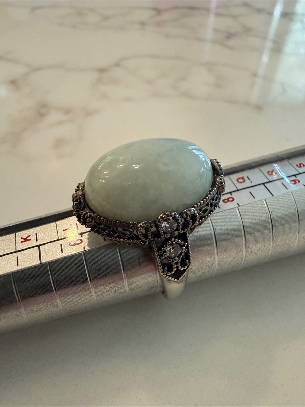 Vintage silver and jade statement ring, size 7
